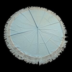 Vintage Blue Round Nightstand End Table Skirt Cover Cloth With Knotted Fringe 68